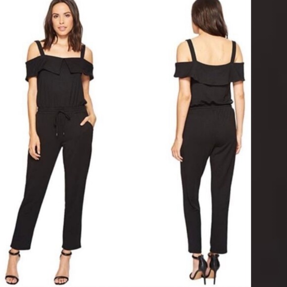 Paige Black Crop Off The Shoulder Jumpsuit Size Medium - Picture 2 of 8